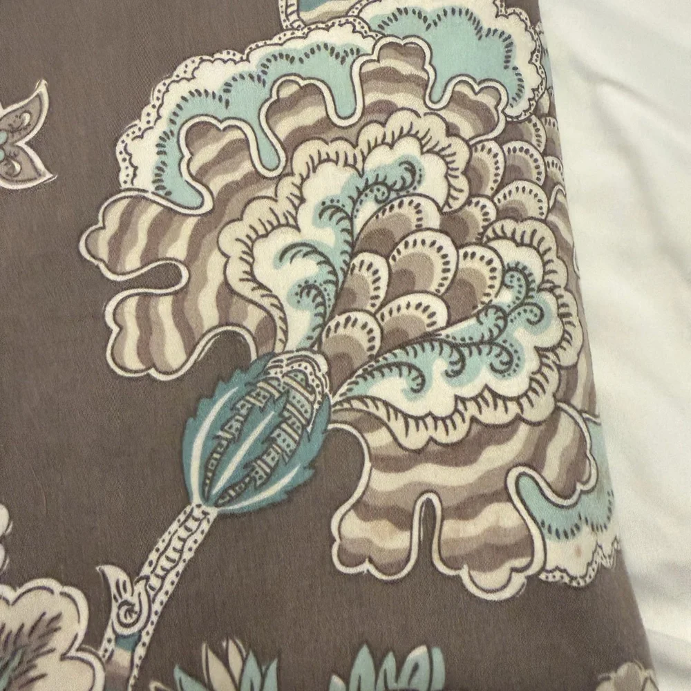 Floral Print Wide Leg Pants - Taupe with Aqua Accents